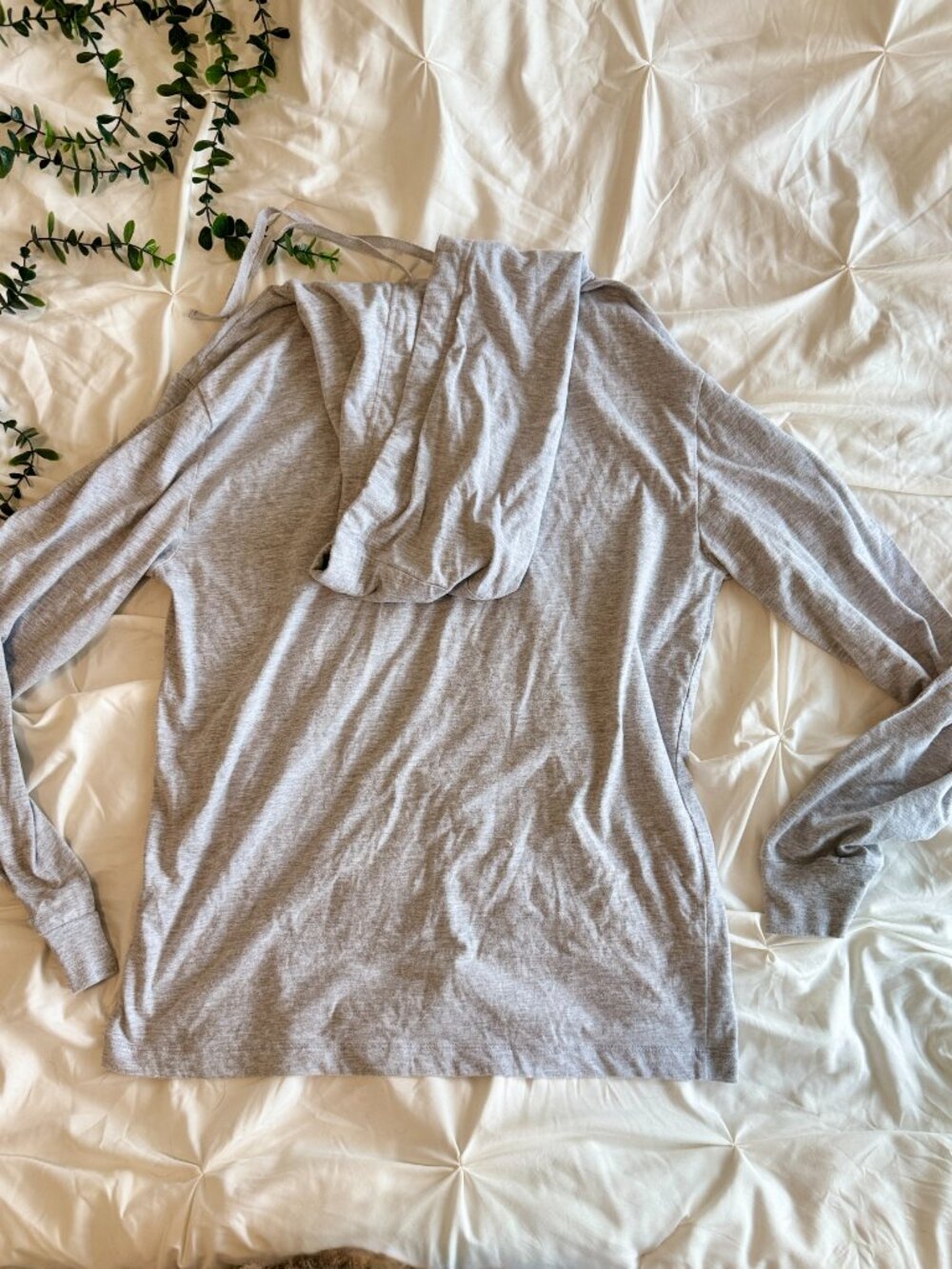 Heather Grey Lightweight Long Sleeve Hooded Tee / Thin Hoodie - Picture 4 of 5